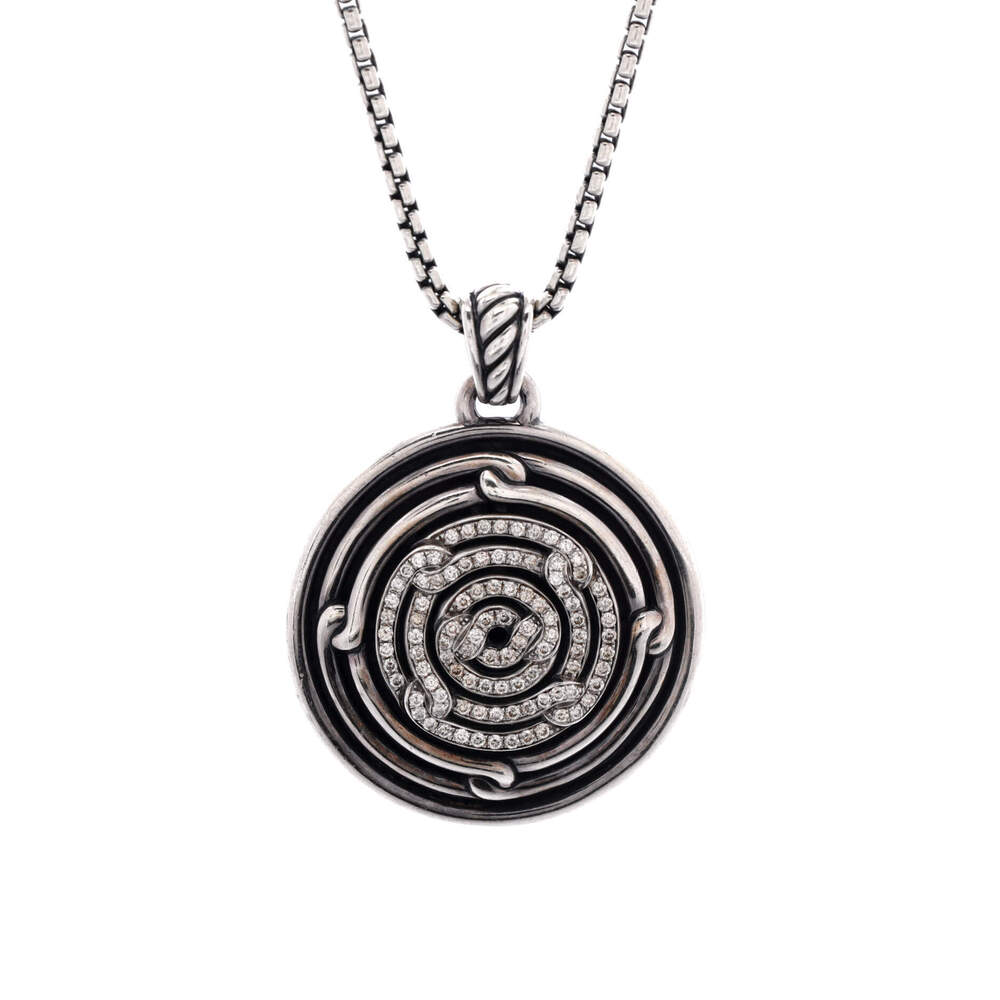 David Yurman Labyrinth Disc Pendant Necklace Sterling Silver with Diamonds